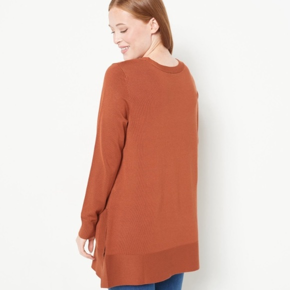 Belle by Kim Gravel Feather Knit Tunic with Side Slits rust color XL new - Picture 2 of 8